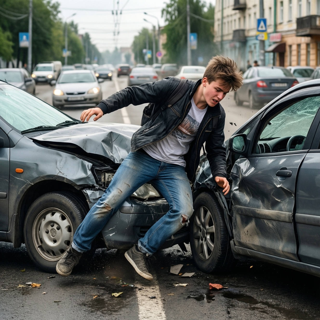 В Уфе подростка отбросило на другой автомобиль во время ДТП